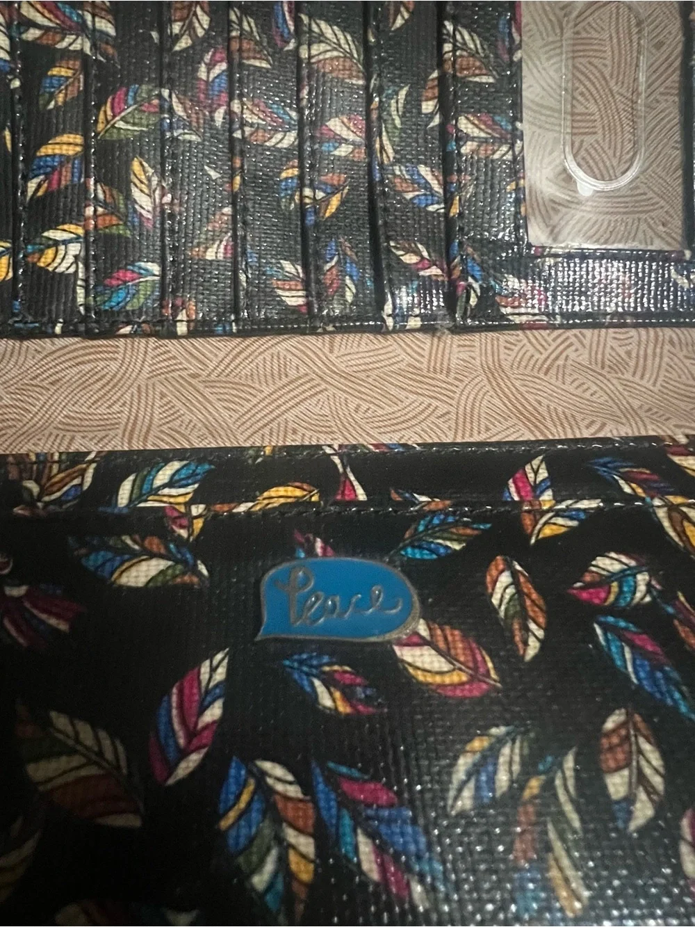 Sakroots BOHO Coated Canvas Trifold Wallet Feather Colorful Feather Bird Print